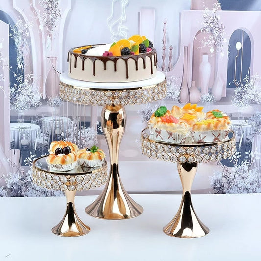 3Pcs Gold cake stands with stainless steel mirror
