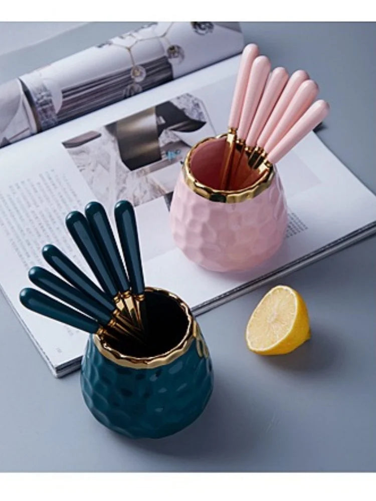 Light Luxury Fruit Fork and Spoon Ceramic Storage