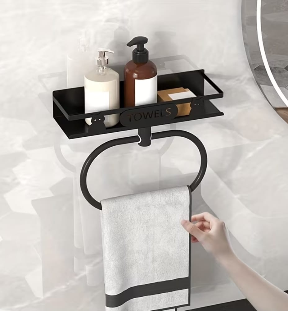 Bathroom Towel Rack with Storage Shelf