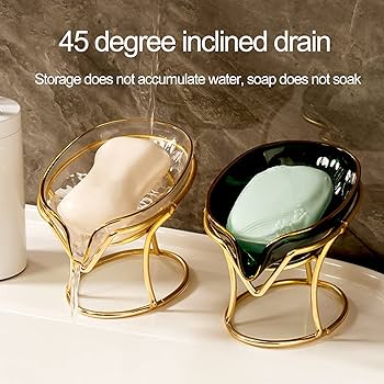 Happy life 45 degree slanted self draining soap dish with a golden stand