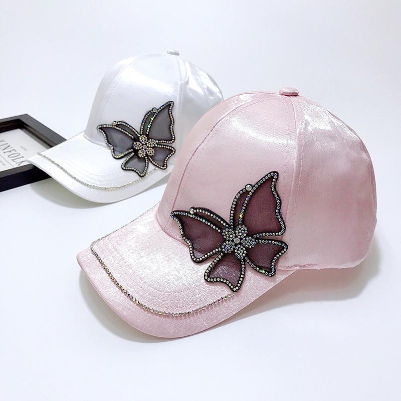 Shiny Rhinestone Butterfly Embroidery Women Baseball Cap