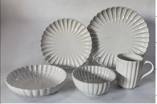 30pcs European Scalloped Ceramic Porcelain Dinnerware
