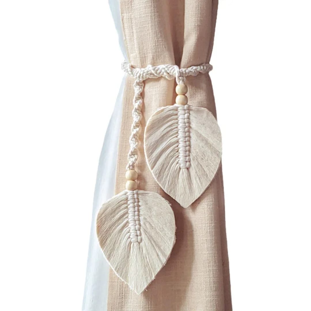 Leaf Curtains with Straps Home Bohemian Lace Living Room Bedroom Curtains with Straps Pure Handmade Woven Leaf Curtains Tie