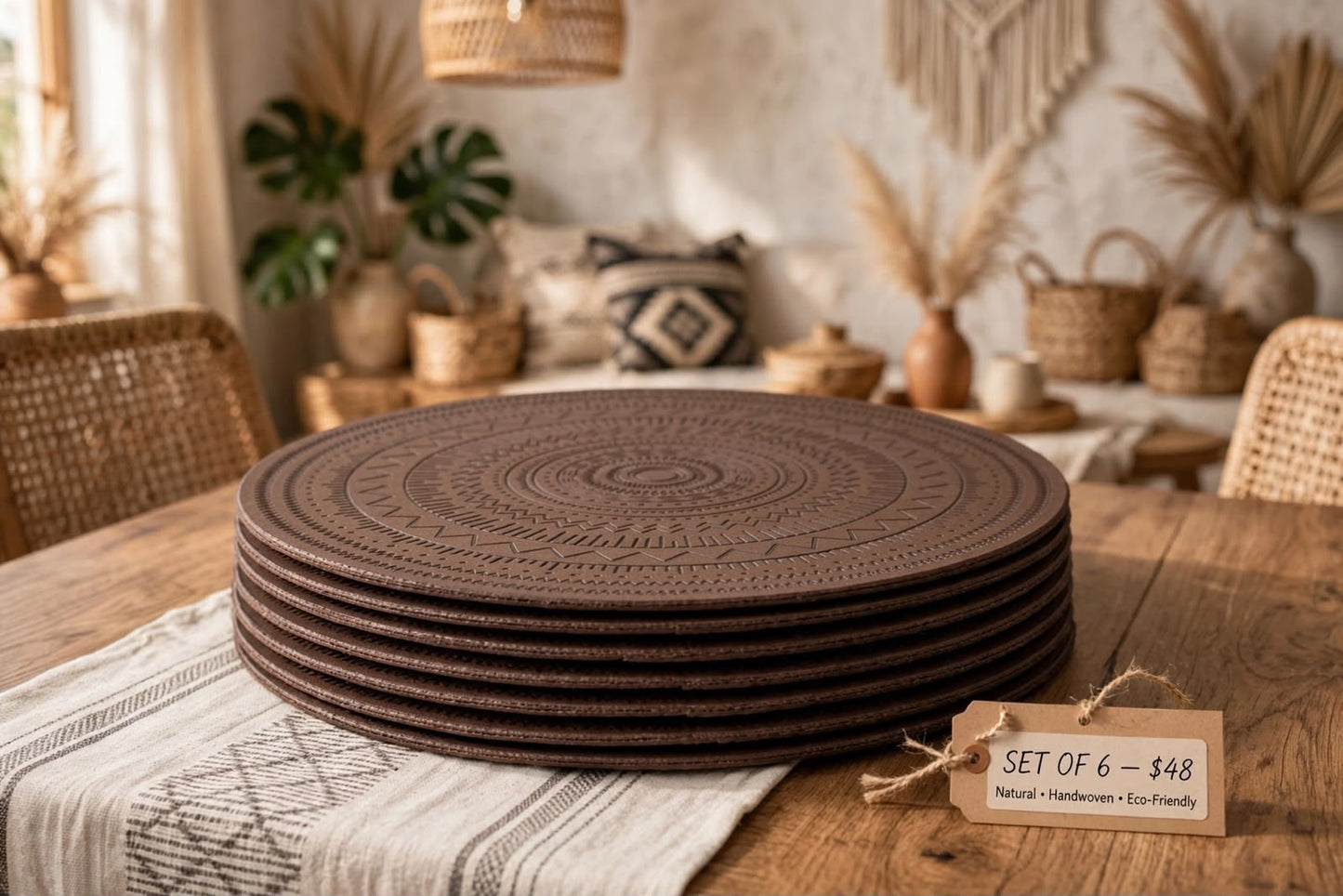 Embossed back PU leather Round