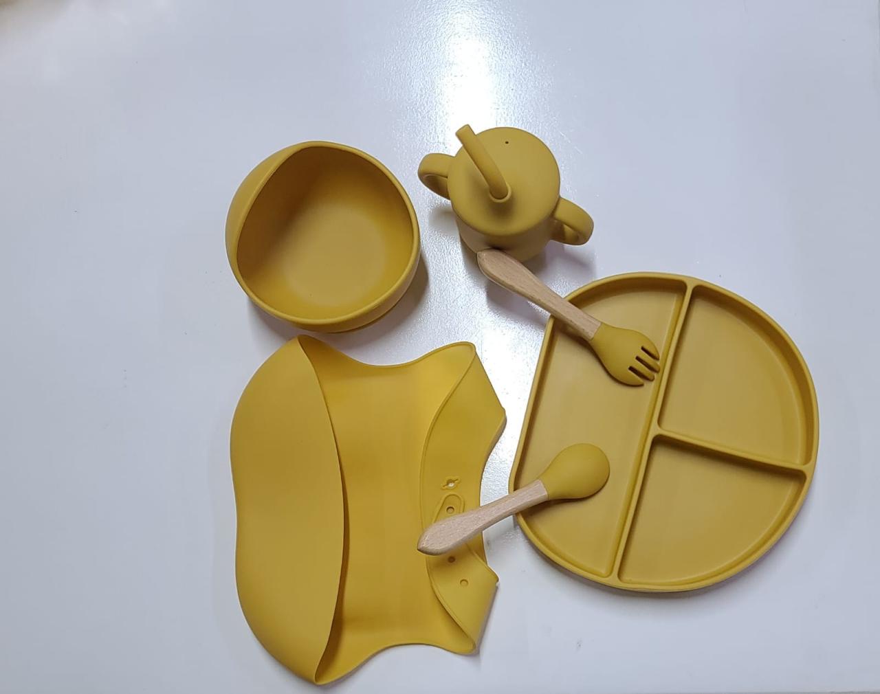Silicone Baby Feeding Set with Suction Plate Bowl Bib Spoon Fork Cup | Food Grade BPA Free Baby Feeding Set for Self Feeding