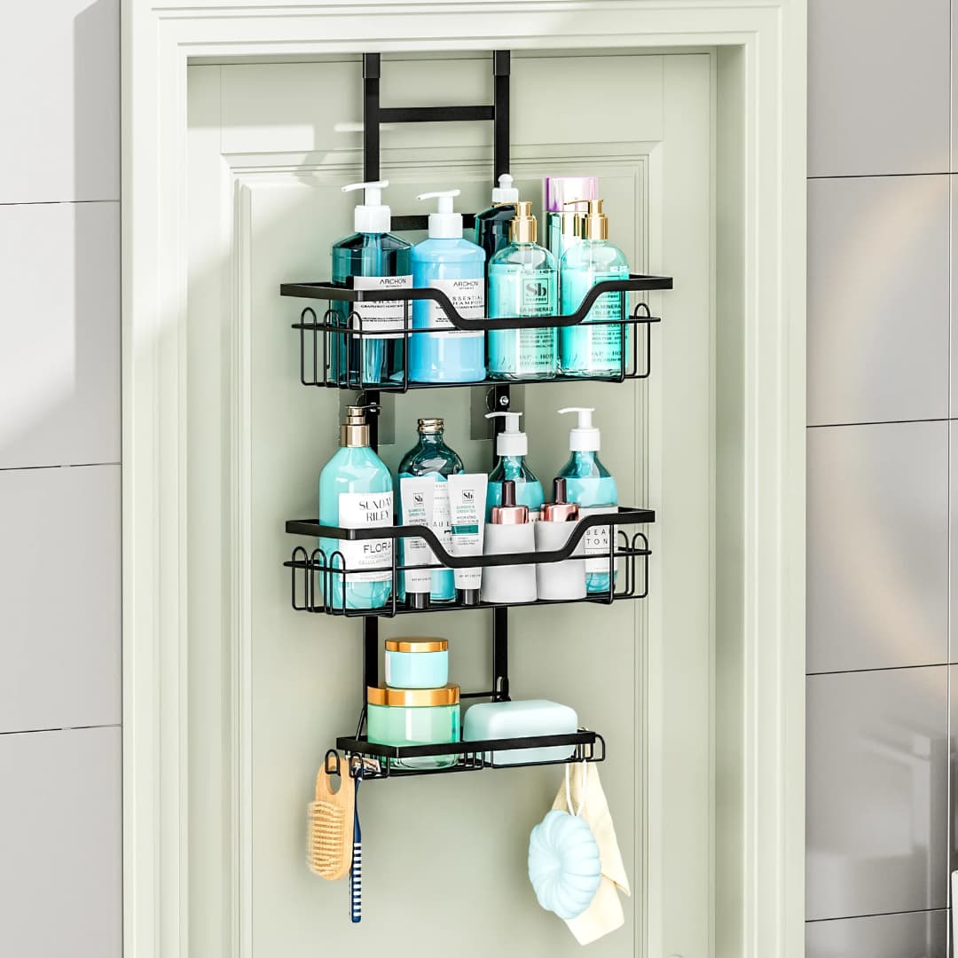 Drill-Free Bathroom Shelf Over Door Hanging Organizer