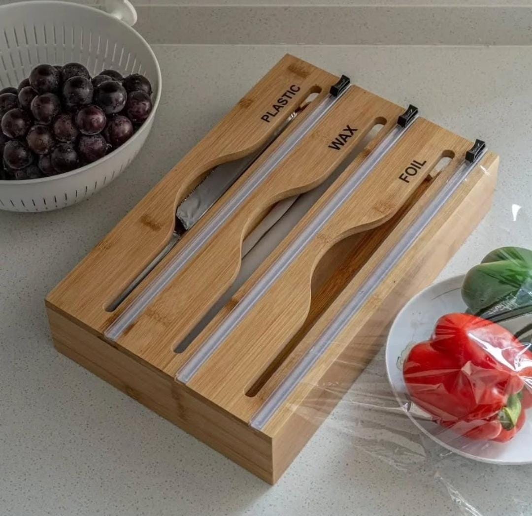 Bamboo wrap dispenser with cutter