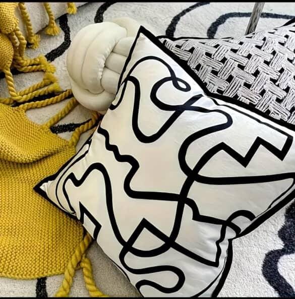 Modern Abstract Black and White Throw Pillow Cover