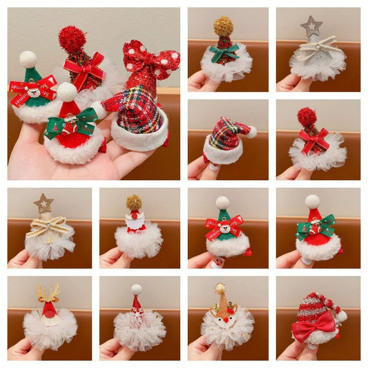 Merry Christmas Decor Christmas Hairpin Sequin Bowknot Children Deer antler Hair Clip Snowflake Plush Christmas Hat Headband