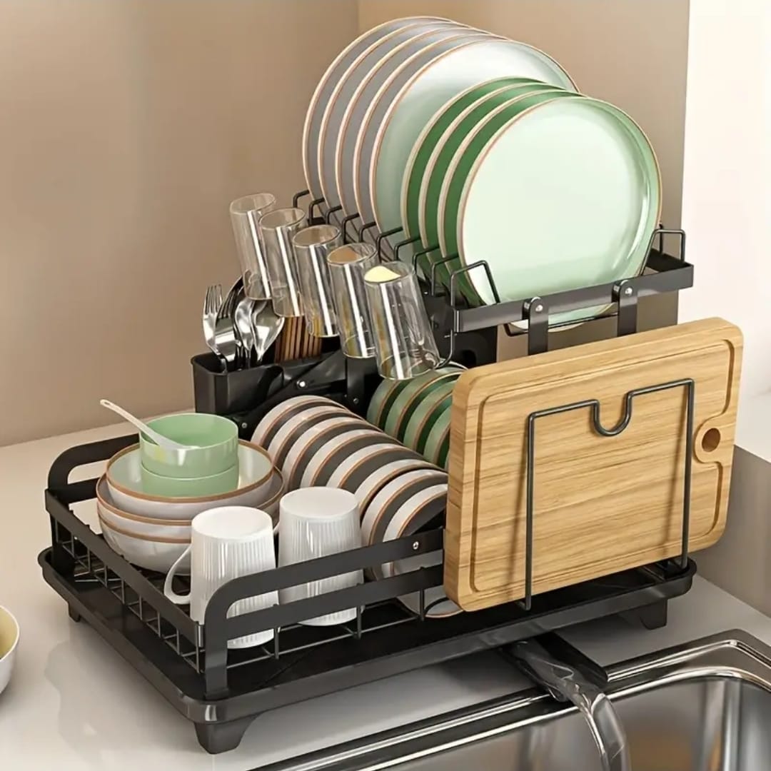 2 Tier Foldable Dish Drying Rack with Drip