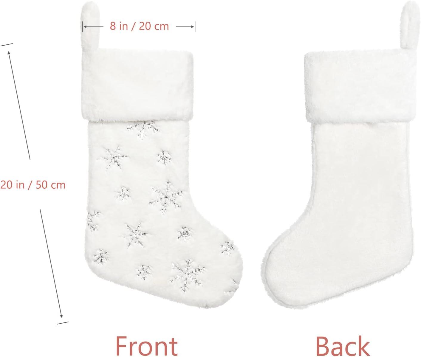 4 Pack Christmas White Faux Fur Xmas socks with Silver Sequin Snowflakes