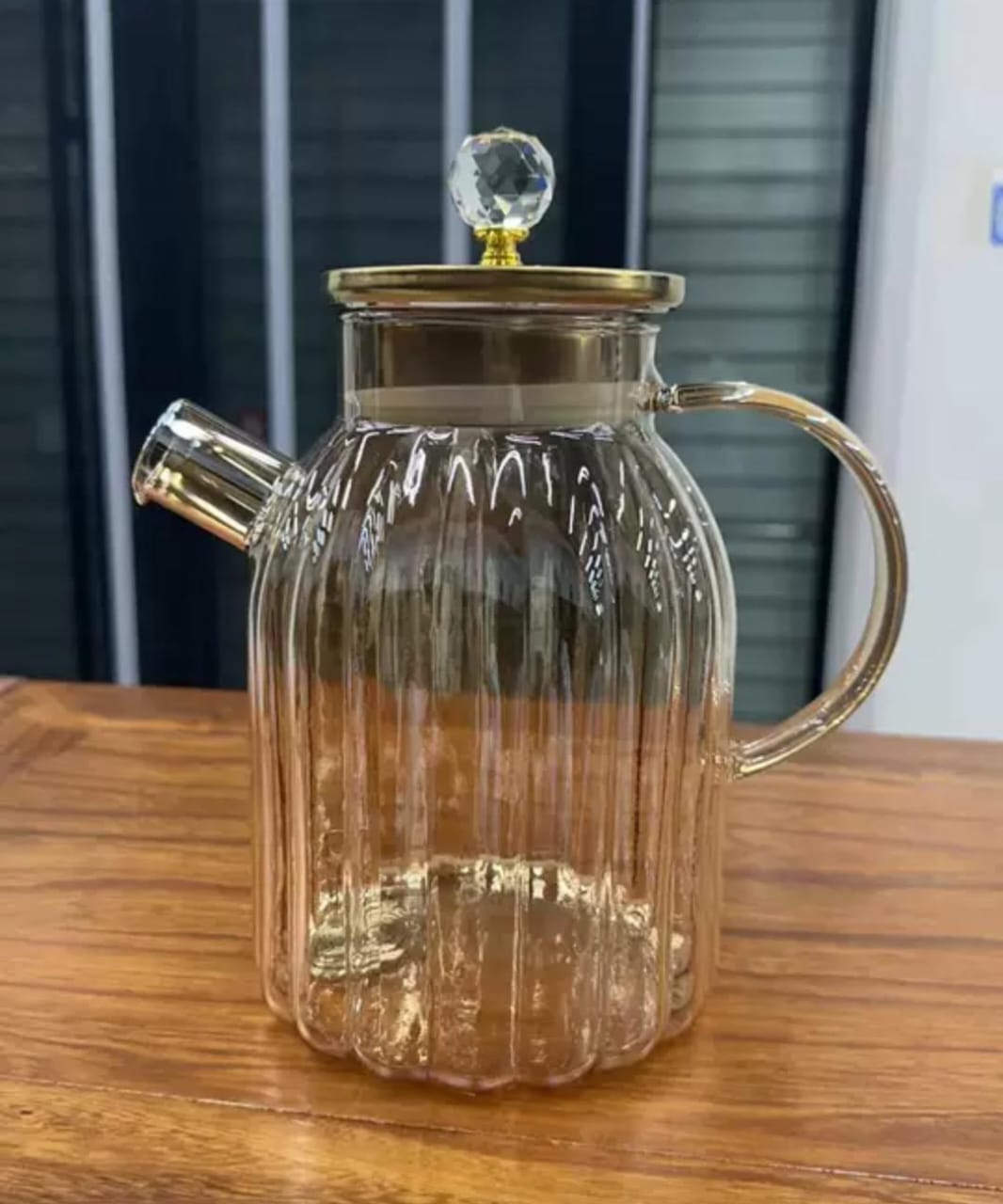 Amber pumpkin stripped Teapot