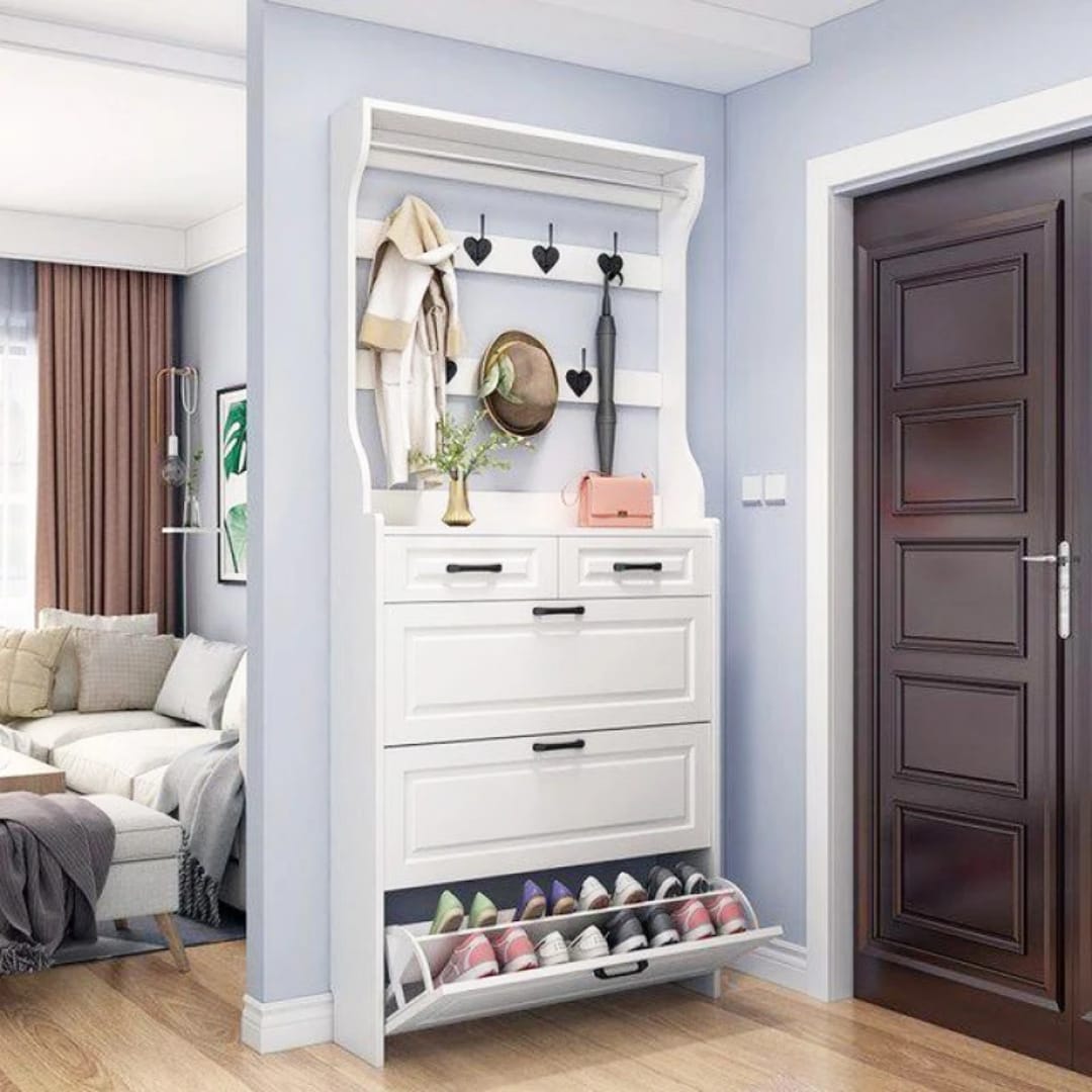 Multi-Function Hallway Shoe Cabinet with Coat Rack (24cm Slim Design)