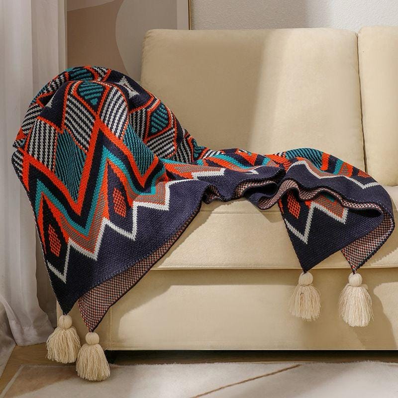 Nordic Bohemian knitted throw blankets with tassels