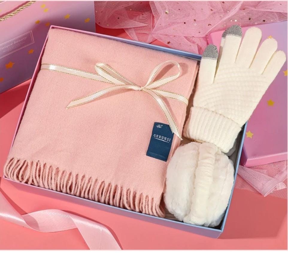 Authentic Cashmere Winter Scarf, Touch Gloves, and Ear Muffs Set!