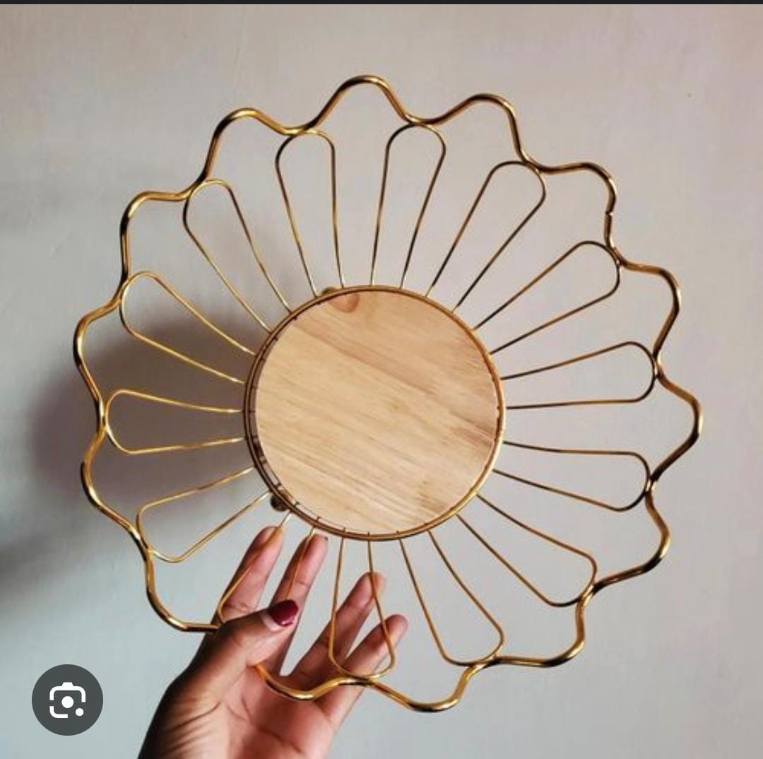 Wooden base gold fruit basket
