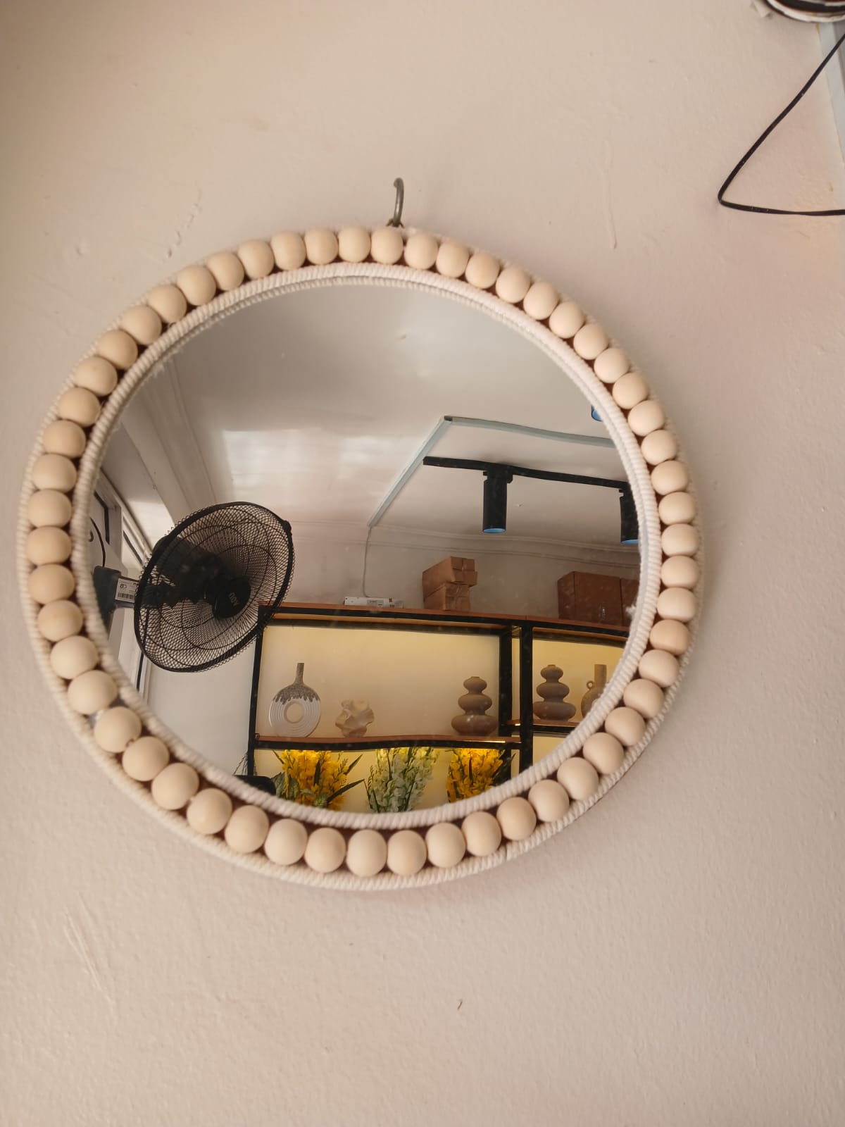 Boho beaded round mirror wall decor and tray