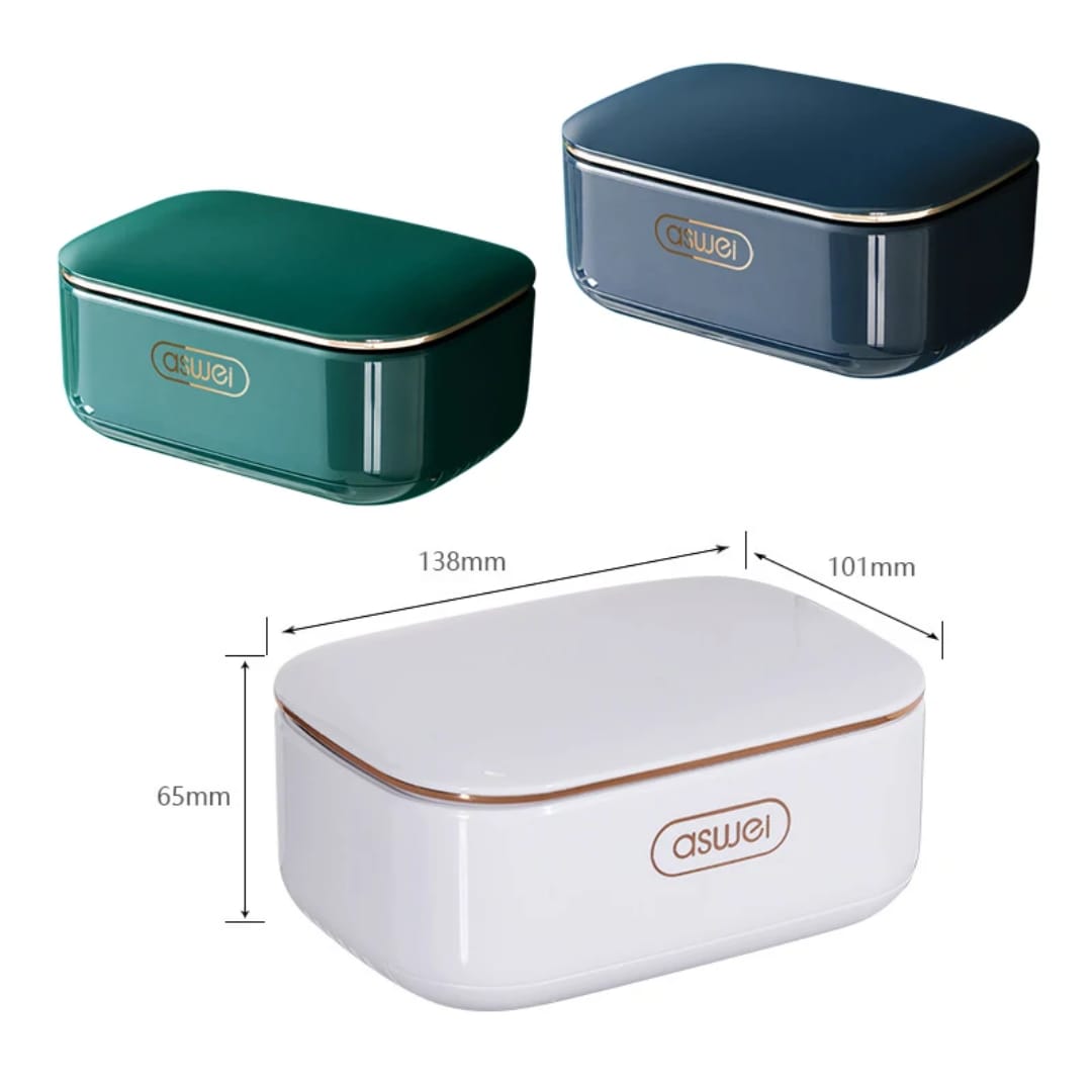 Wall-mounted soap dish with a lid and draining tray