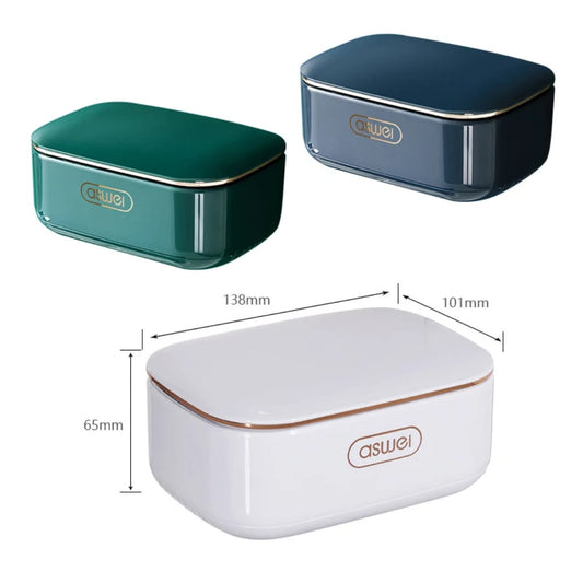 Wall-mounted soap dish with a lid and draining tray