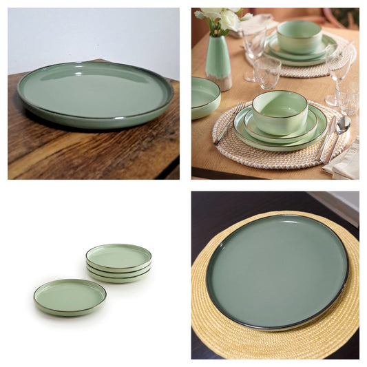 6pcs Mint Green dinner plates 11" Glossy with a brown line"