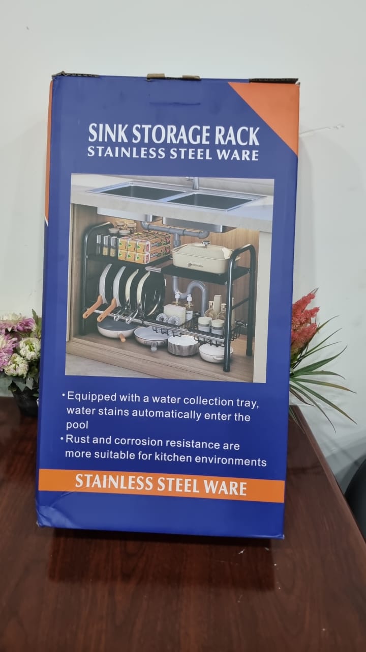 2 layer Stainless steel expandable under the sink pool rack now available in black colour