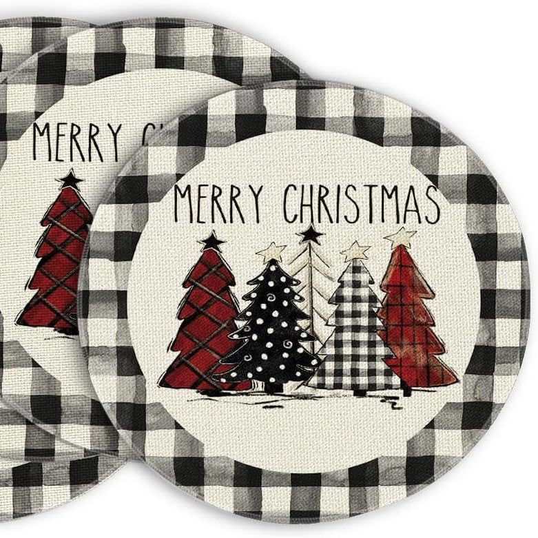 Plaid Christmas Round Placemats Set of 2pcs 650/-