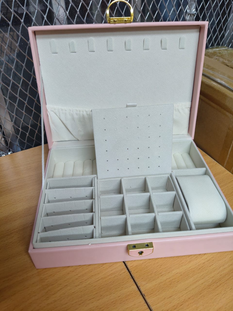Elegant Pink Leather Jewelry Organizer Box Multi-Compartment Display Case