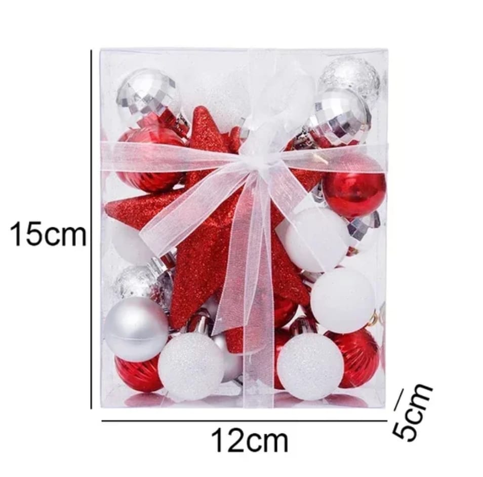 xmass balls set  with ribbon and stars
