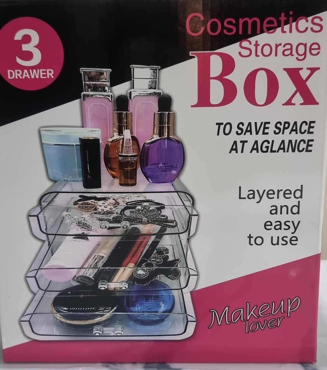 JN-125 3 drawer clear acrylic cosmetics storage box