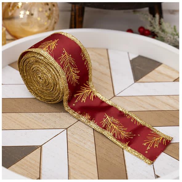 5M Christmas Ribbon with Iron Wire Glitter Gold