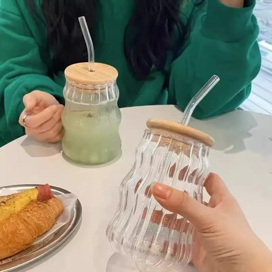 Textured Glass Bamboo Lid Tumbler