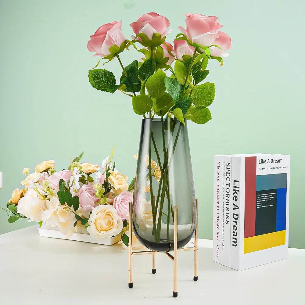 Nordic Modern Creative Glass Vase With Metallic Stand