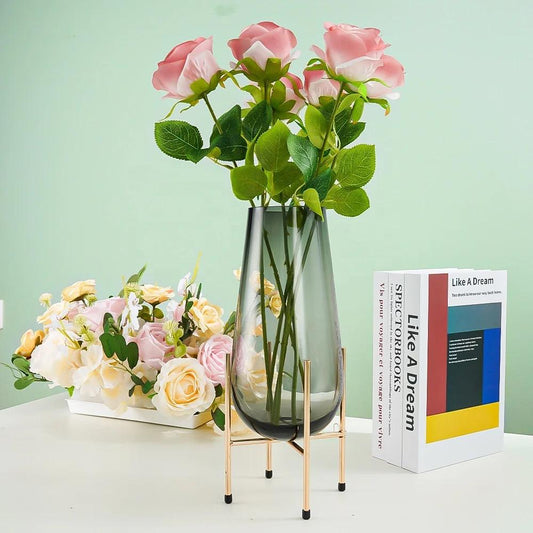 Nordic Modern Creative Glass Vase With Metallic Stand