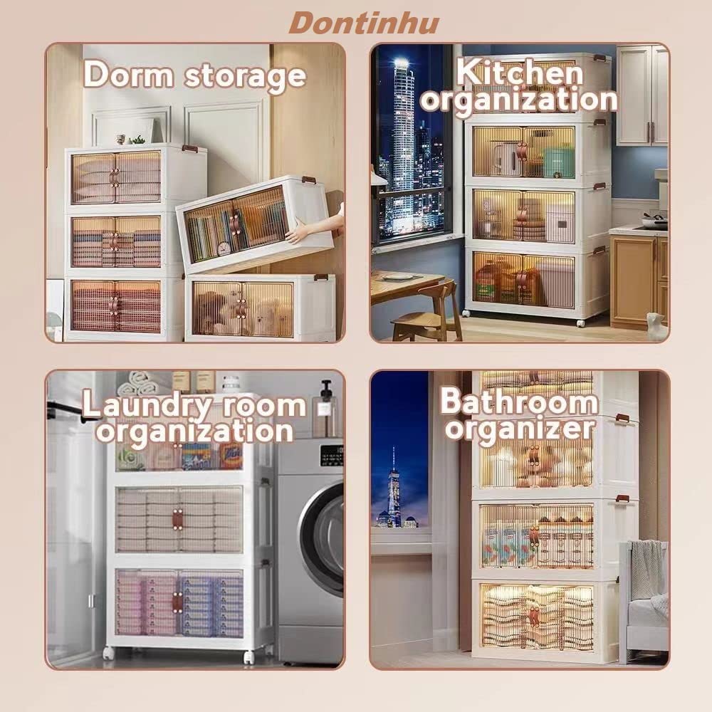 Double layer Foldable, Stackable Nordic Plastic Kitchen Cabinets with wheels, for Home Furniture. Multi-layer Foldable Storage Cabinet Living Room Multifunction Storage Box