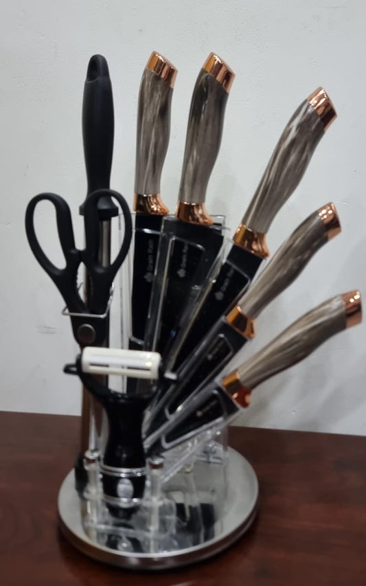 High quality Marble profile Heavy stainless steel 9pc knife sets