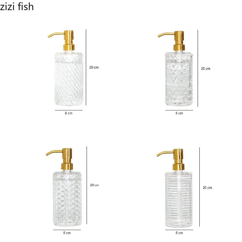 Golden Stainless Steel 400ml  Shampoo Soap Dispenser Vertical Pattern Glass Lotion Bottle