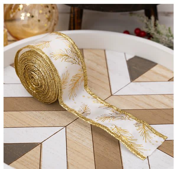 5M Christmas Ribbon with Iron Wire Glitter Gold