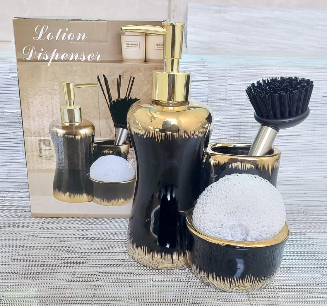 Combined 3 level ceramic lotion / soap dispenser with 2 slots brush and wash pad 




Pmbz