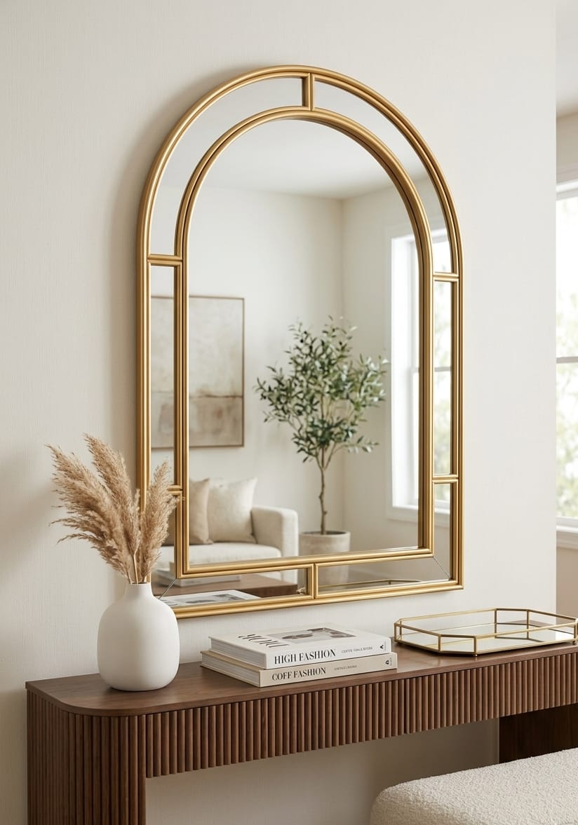 Elegant Arched Gold Frame Decorative Mirror