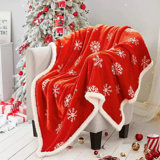 Navidad Christmas Reindeer Throw Blanket Double Layer Thicken Fluffy Soft Fleece Flannel Santa Claus Snowman Blanket Home Gift