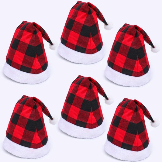 Santa Claus Christmas Fashion Plaid Hats Red Black Plaid Xmas Cap
