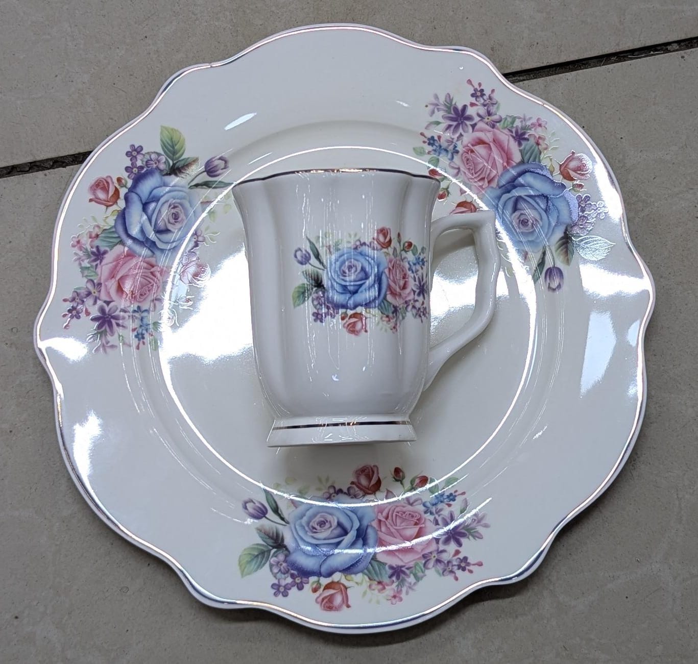 12pc Vintage fine bone china floral set with gold rim
