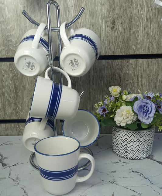 6pcs ceramic blue rim cup set l