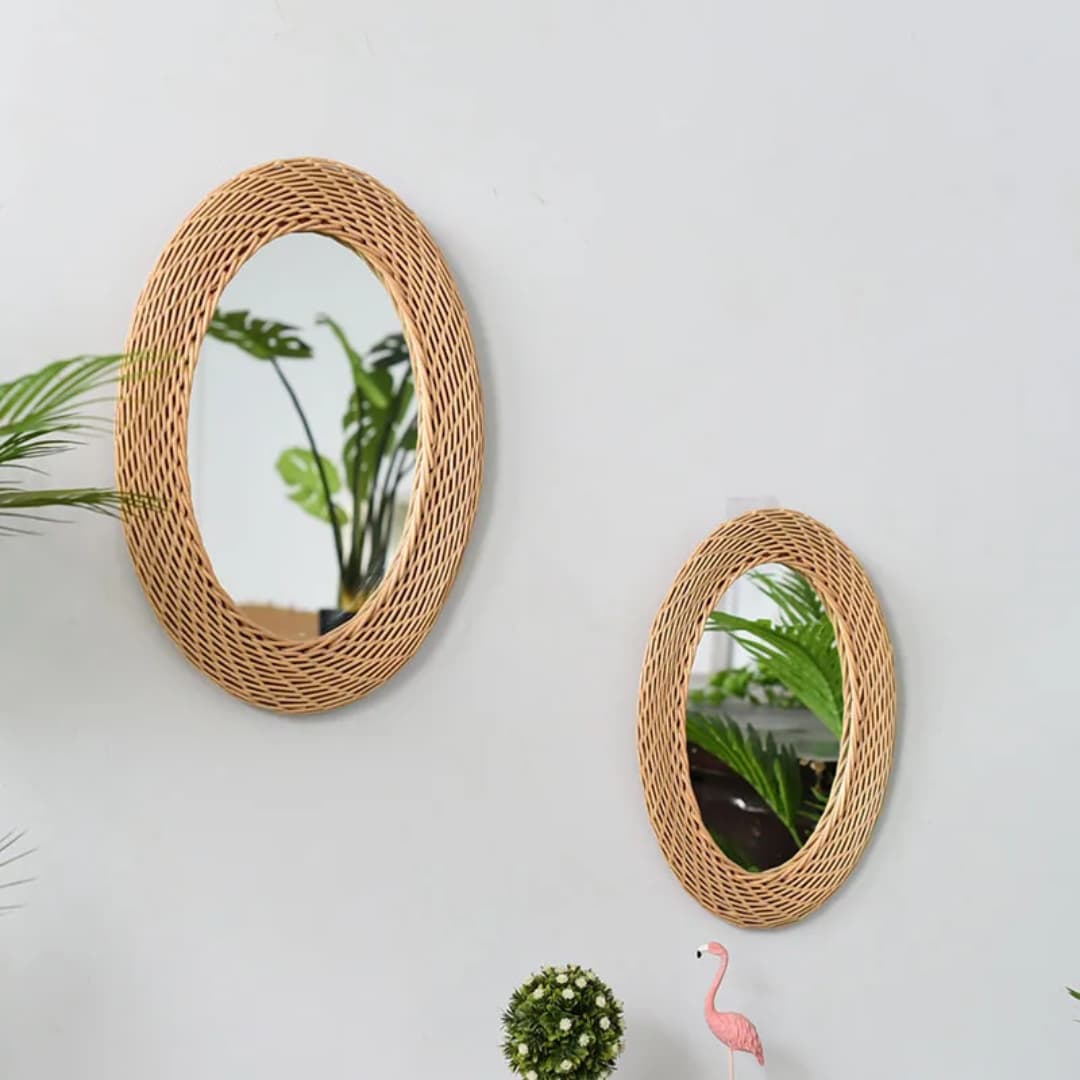 Modern Oval Rattan Bamboo Decorative Mirror