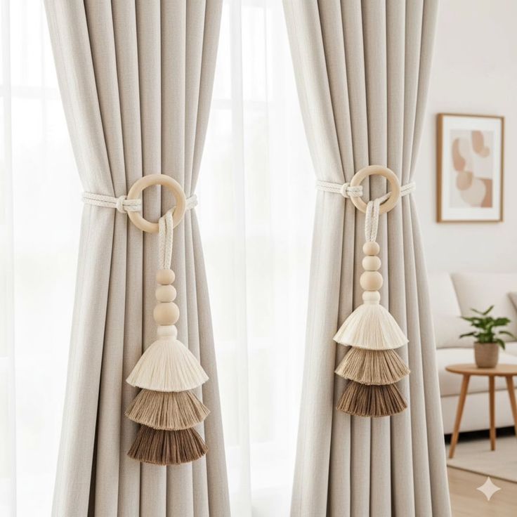 Decorative ring curtain tieback