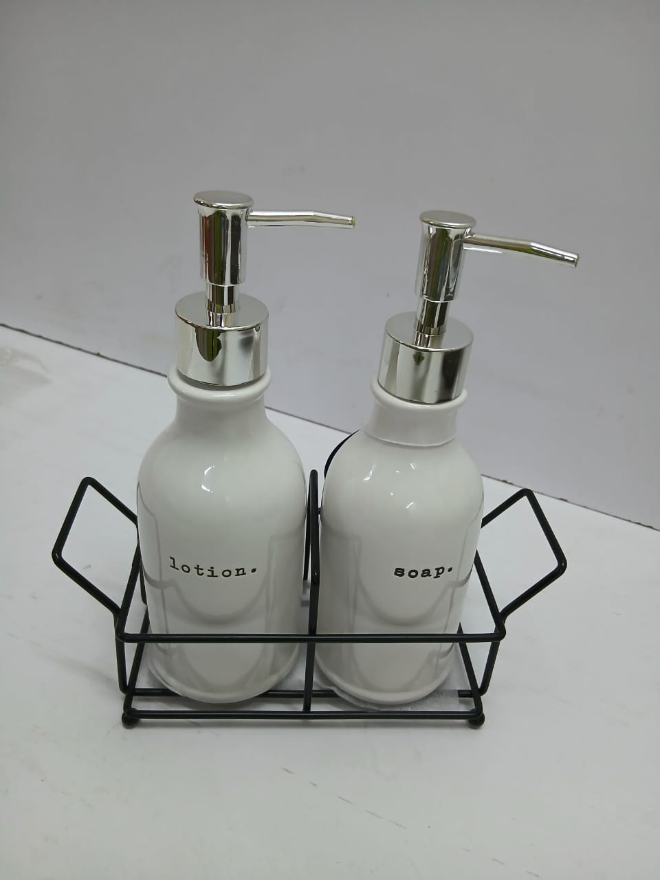 Soap and lotion dispenser set with stand