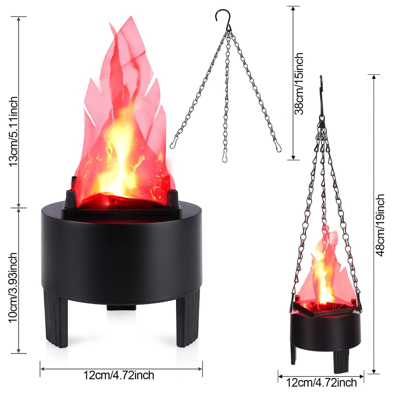 12cm cylinder 3 legged hanging chain fireplace
