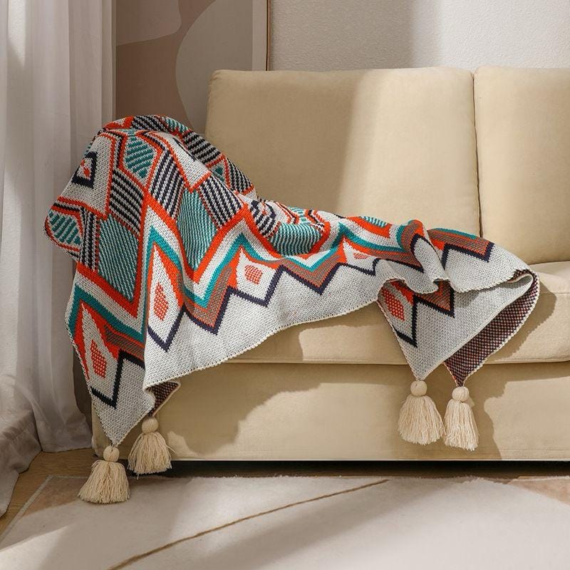 Nordic Bohemian knitted throw blankets with tassels