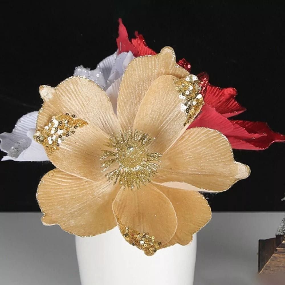 Red Artificial Flowers Champagne Christmas