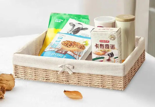 Rustic Woven Storage Basket Set with Fabric Lining (4pcs)